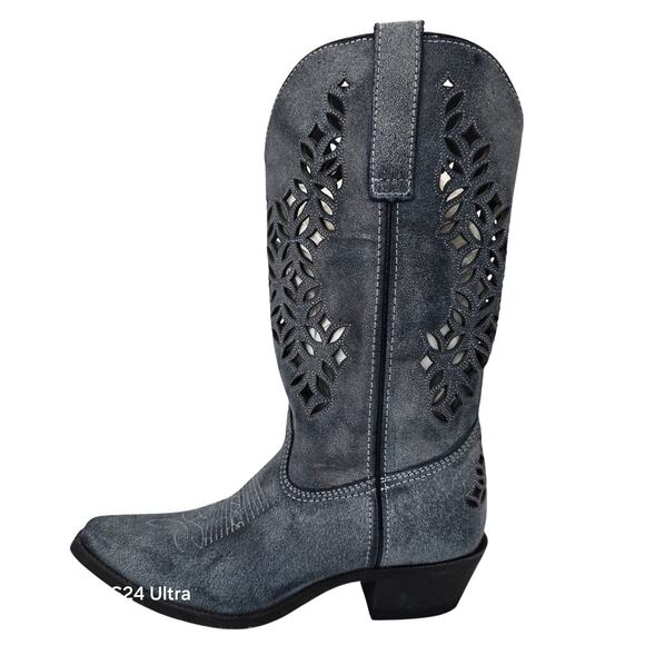 Laredo Western Leather Boots Sanded Blue Snip Toe Cutout Cowgirl Women's 10M - Picture 1 of 9